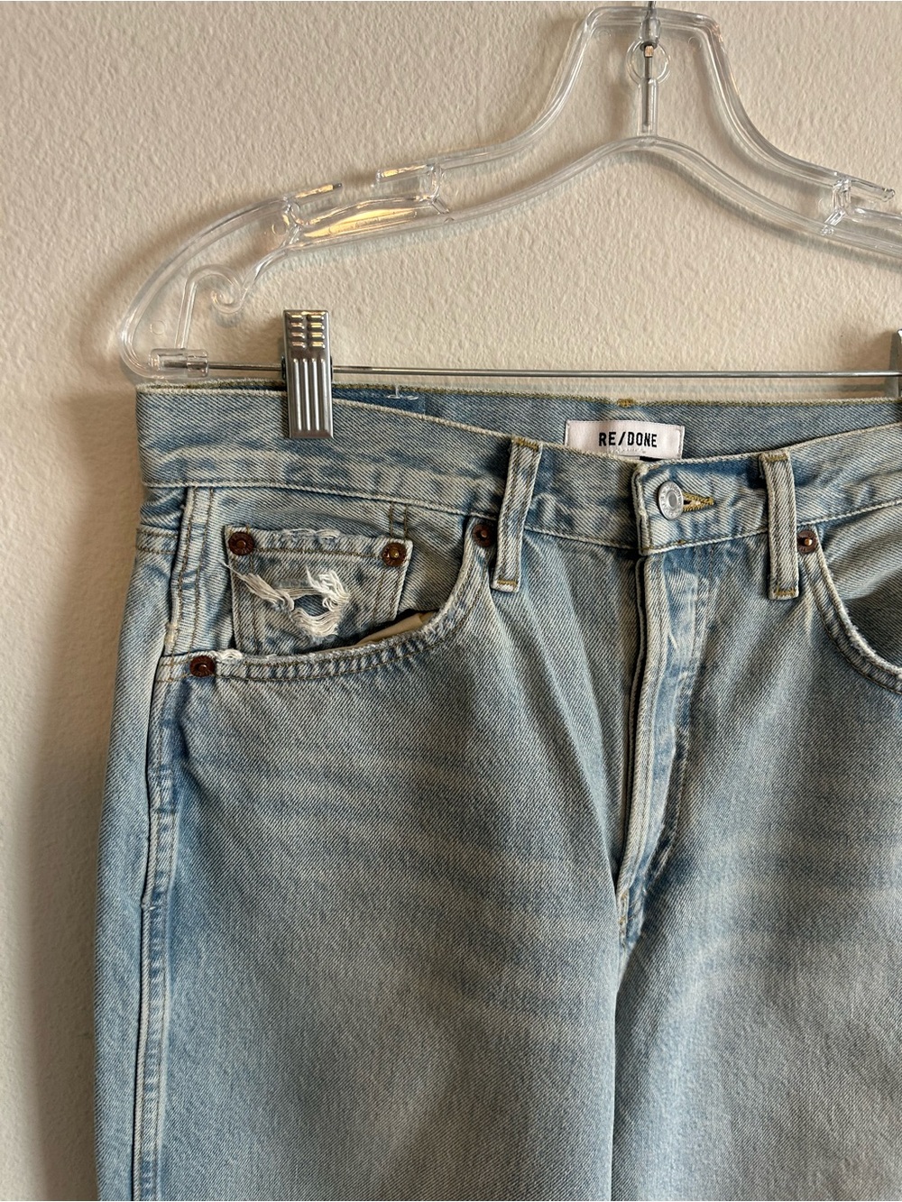 Re/Done Light Blue Distressed Straight-Leg Jeans - Picture 9 of 10